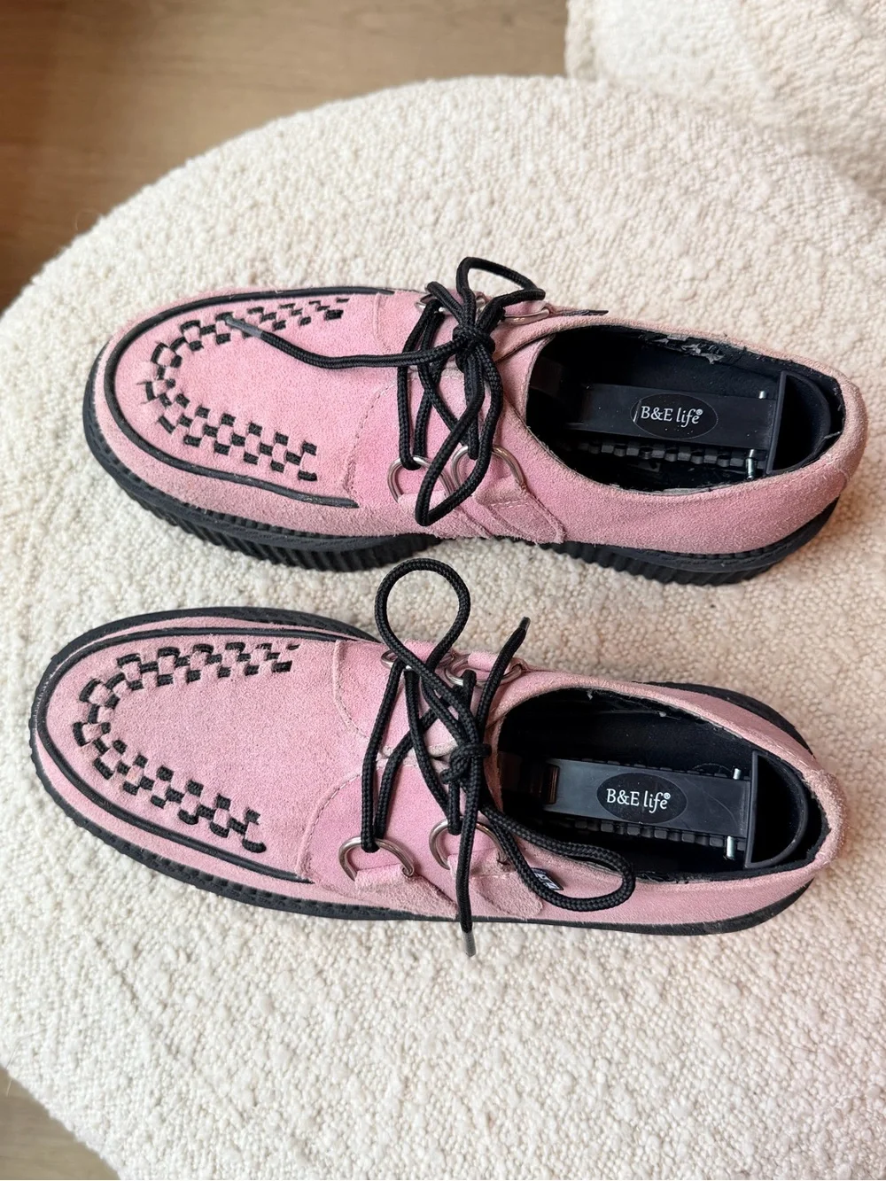 T.U.K. Suede Viva Mondo Creeper Platform Shoes in Misty Rose size 7